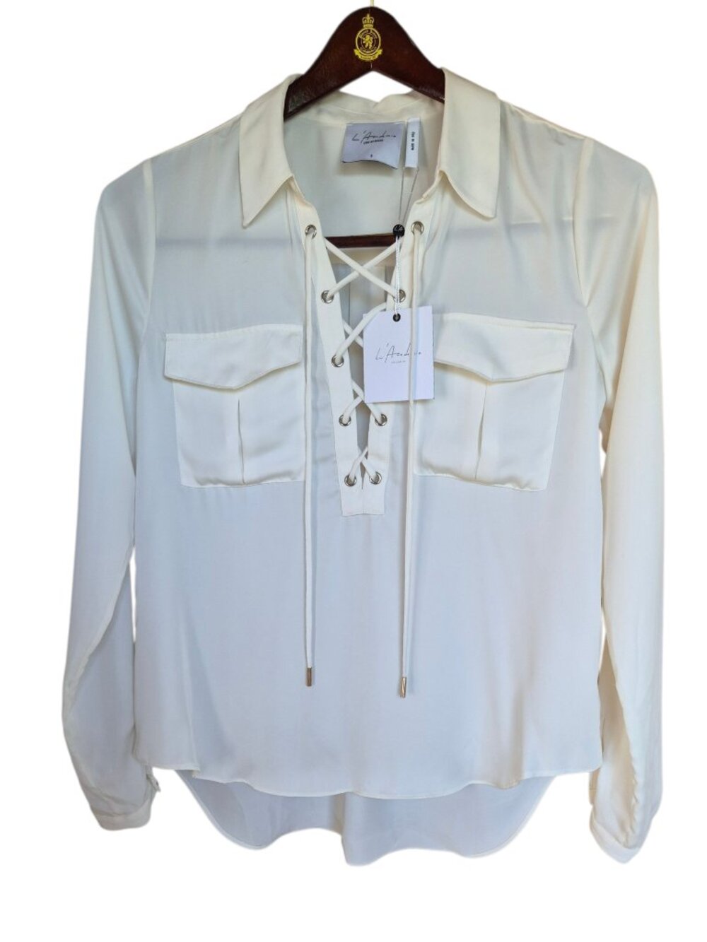Women's Blouse Long Sleeve Tie-Up - Picture 2 of 8